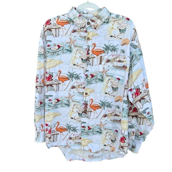 Clearwater Outfitters Santa Tropical Beach Vacation Long Sleeve Button Down XL - Picture 1 of 11
